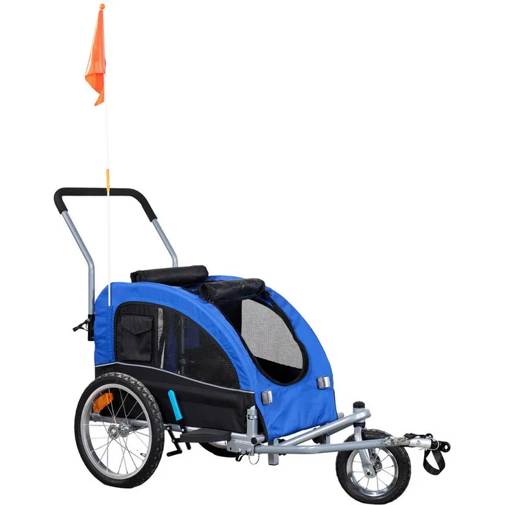 WebaVita Fahrradhundeanhänger Webavita Hundebuggy und Fahrradanhänger Blau, 2 in 1 Buggy und Fahrradanhänger mit großzügigen Sichtfenstern
