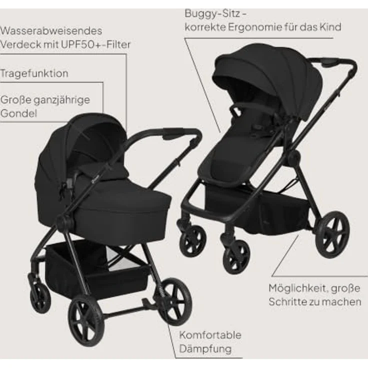 Lionelo Greet 3in1 Kombikinderwagen mit Babyschale und Sportsitz, Leichtgewicht, UPF50+, Wendbarer Sportsitz, Schwarz – Bild 12