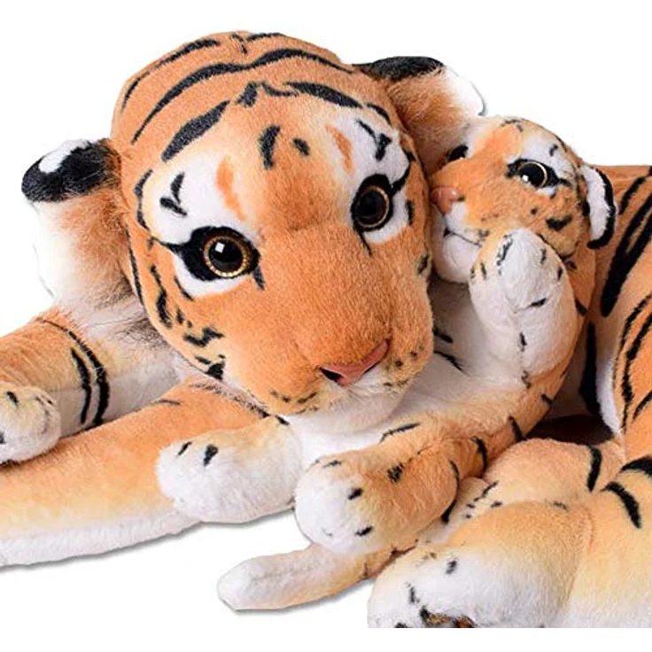 TE-Trend 2in1 XL Plüsch Tiger mit Tigerbaby, liegendes Kuscheltier aus braun getigtem Plüsch, 60 cm groß – Bild 4
