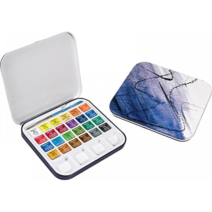 Daler Rowney Aquafine Watercolor Travel Set, 24 lebhafte Wasserfarben, inklusive Pinsel und Mischpaletten, kompaktes Reiseetui – Bild 1