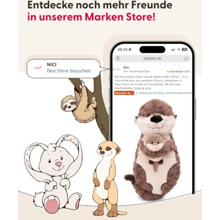 NICI 63236 Plüsch Otter Ophelio mit Fisch, 35 cm, liegend, braun, ab Geburt – Bild 7