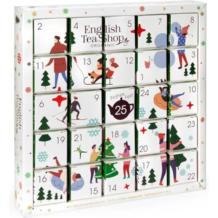 English Tea Shop ETS - Puzzle Tee Adventskalender "White Ornaments", 25 x BIO Tee in kompostierbaren Pyramidenbeuteln, 24+1 Sorten
