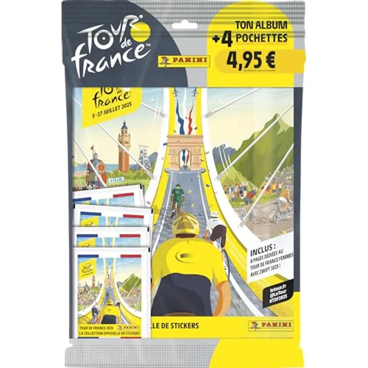 Panini Starterpaket TOUR DE FRANCE 2025, Album + 4 Hüllen + 20 Aufkleber, mehrfarbig – Bild 1