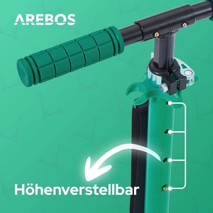 Arebos Tretroller klappbar, höhenverstellbar 78–93 cm, max. 100 kg, grün, geeignet für Kinder ab 6 Jahren, ideal für Schule und Freizeit – Bild 4
