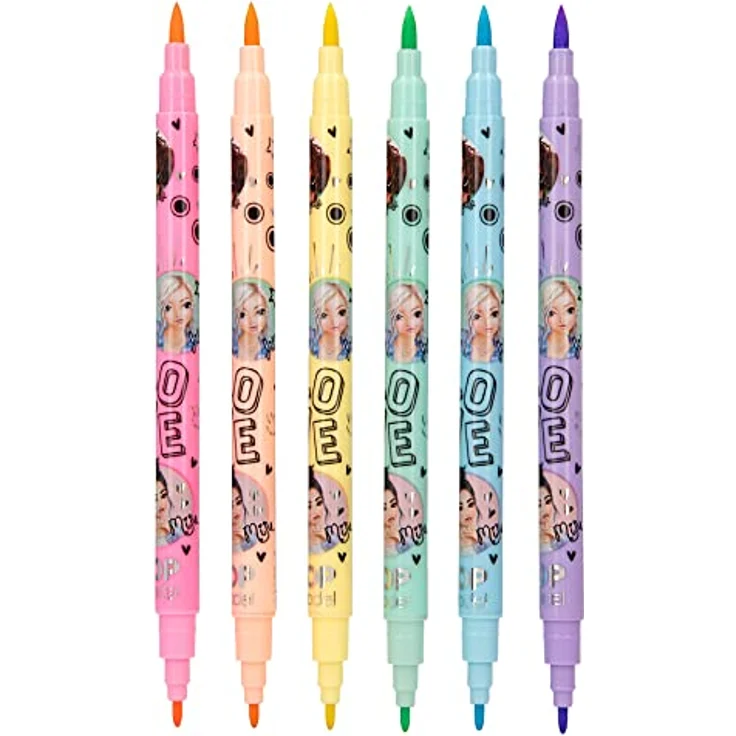 Depesche 12188 TOPModel - Stifte Set für Kinder, mit 6 Filzstiften in Pastellfarben, Doppelfaserstifte im Etui mit Pinsel- und Finelinerspitze – Bild 3