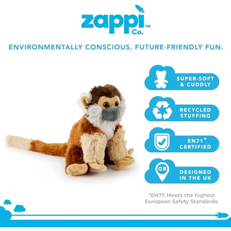 Zappi Co Plüsch Kinder Kuscheltier Totenkopfäffchen, weiches Stofftier 36 cm, Teil der Safari-Tiere Kollektion, ideal für Kinder, waschbar bei 40 Grad – Bild 2