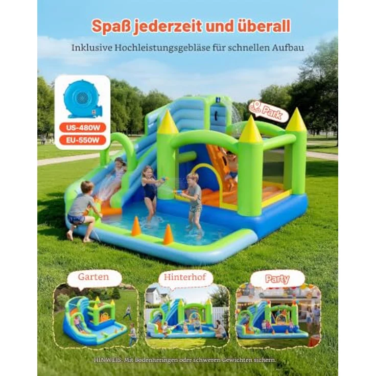 VEVOR Aufblasbare Wasserhüpfburg mit Wasserrutsche, Basketballkorb und Planschbecken, für 3–4 Kinder (3 bis 8 Jahre), 344 x 374 x 213 cm, bunt – Bild 4