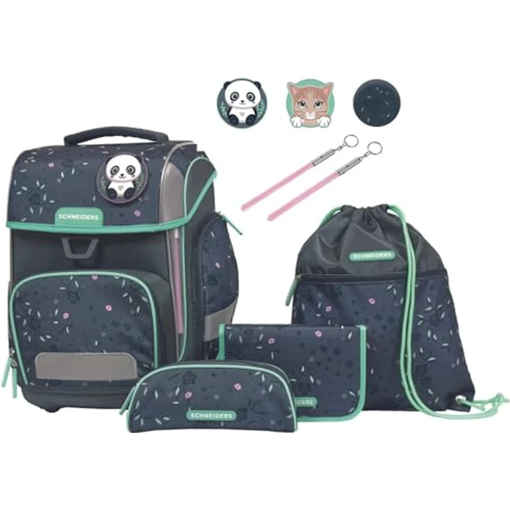 Schneiders Ergolite Mint Meadow Mädchen Schultasche, 9-teiliges Set, orthopädisch geprüft, mit LED-Leuchtstäben, ergonomisch, mint – Bild 1