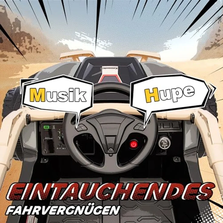 AIYAPLAY Kawasaki TERYX KRX 1000 Kinder Elektroauto UTV, 12V mit 2 Motoren, 2,4 GHz Fernbedienung, Federungssystem, LED-Leuchten, Musik und Hupe, Gelb, für 3-8 Jahre – Bild 5
