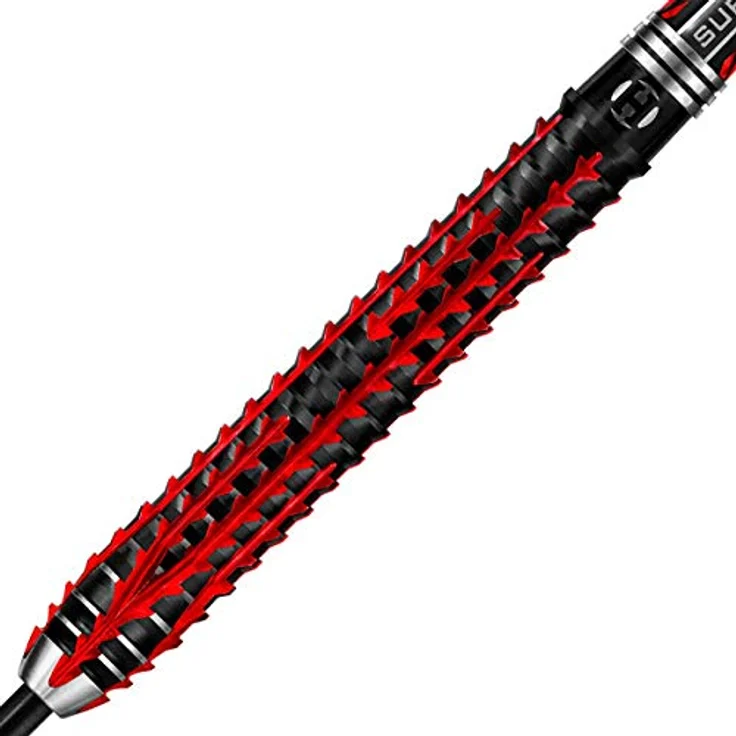 Harrows Fire Inferno, 90% Tungsten Steeldart mit 26g, konisch zulaufendes Barrel, schwarz-rotes PVD-Finish, Shark Grip – Bild 2