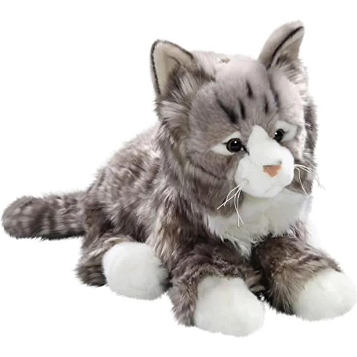 Carl Dick Katze getigert, grau, Plüschtier, Kuscheltier mit Granulat-Kügelchen, ca. 37cm – Bild 1