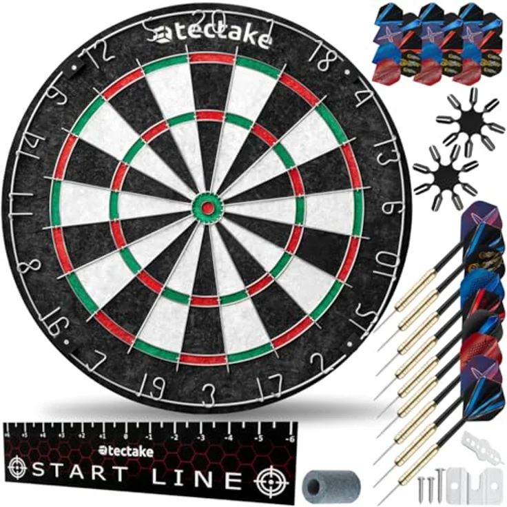 tectake® Dartscheibe Profi Steel, Komplettset mit 9 Dartpfeilen, 21 Flights und Zubehör, für Indoor- und Outdoor-Dartspiele – Bild 1