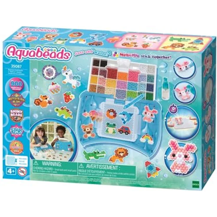 Aquabeads Kreativset Bastelstudio Starter Set, 900 bunte Bastelperlen, Pop-Up Bastelplatte und Sprüher, für Kinder ab 4 Jahren
