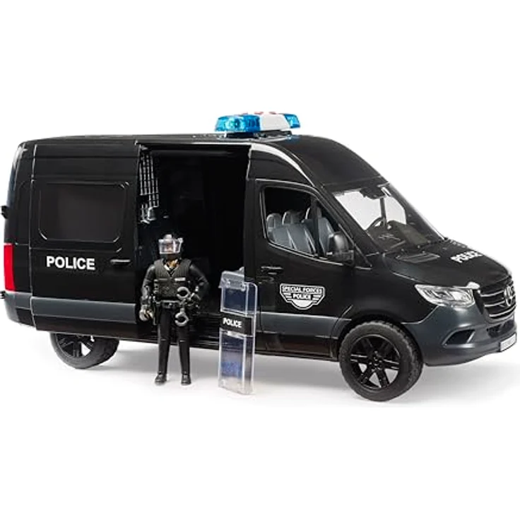 Bruder MB Sprinter Police Special Forces, Spielzeugauto mit abgetrennter Zelle und Polizist, detailgetreue Nachbildung – Bild 3