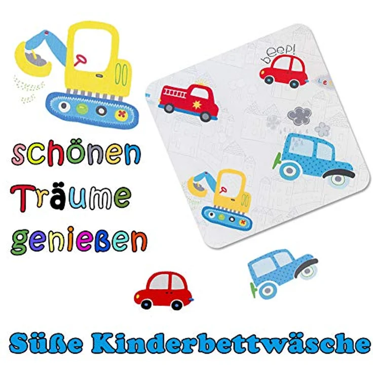 KEAYOO Kinderbettwäsche 100 x 135 100% Baumwolle Autos mit Reißverschluss für Mädchen Jungen – Bild 5