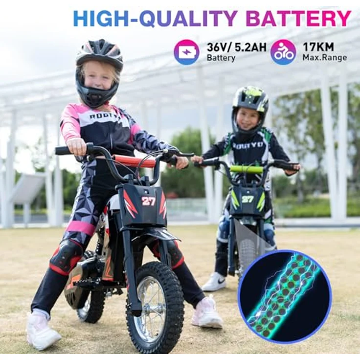 RCB R9X Elektro Motorrad Kinder, 12 Zoll Luftreifen, 300 W Motor, 5,2Ah Akku, 3 Geschwindigkeitsmodi bis 25 km/h, Reichweite 17 km, Moto Crossbike für Kinder – Bild 3