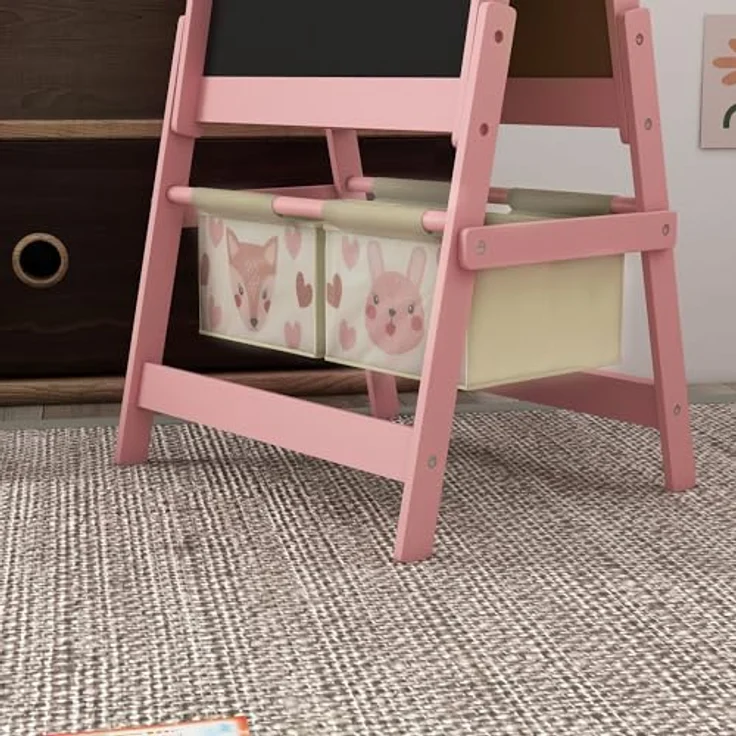 AIYAPLAY Kindertafel, 3 in 1 Staffelei, Doppelseitige Spieltafel mit Aufbewahrungskörben, Rosa, 54 x 46,5 x 93 cm – Bild 8