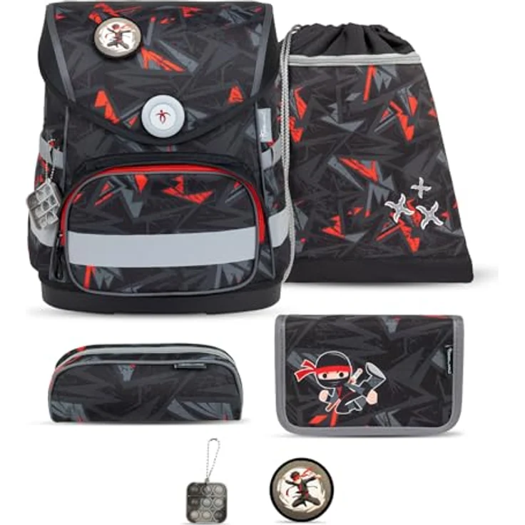 Belmil Compact mit Patches, Schulranzen Set 5-teilig mit Brustgurt, 19 L Volumen, Ninja – Bild 1