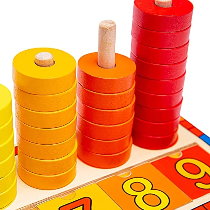Bigjigs Wooden Learning Game Counting, 55-teiliges Lernspielzeug zum Zählen für Kinder ab 2 Jahren, bunt – Bild 4