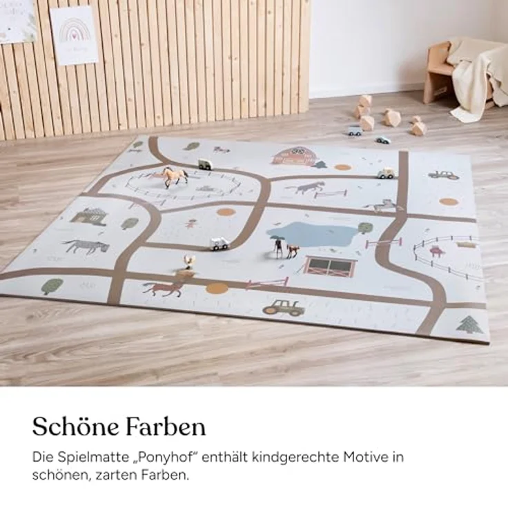 Ehrenkind® Spielmatte PRO Ponyhof | Extra dick und soft, 174x174cm, rutschfest, hygienisch, Made in Germany – Bild 4