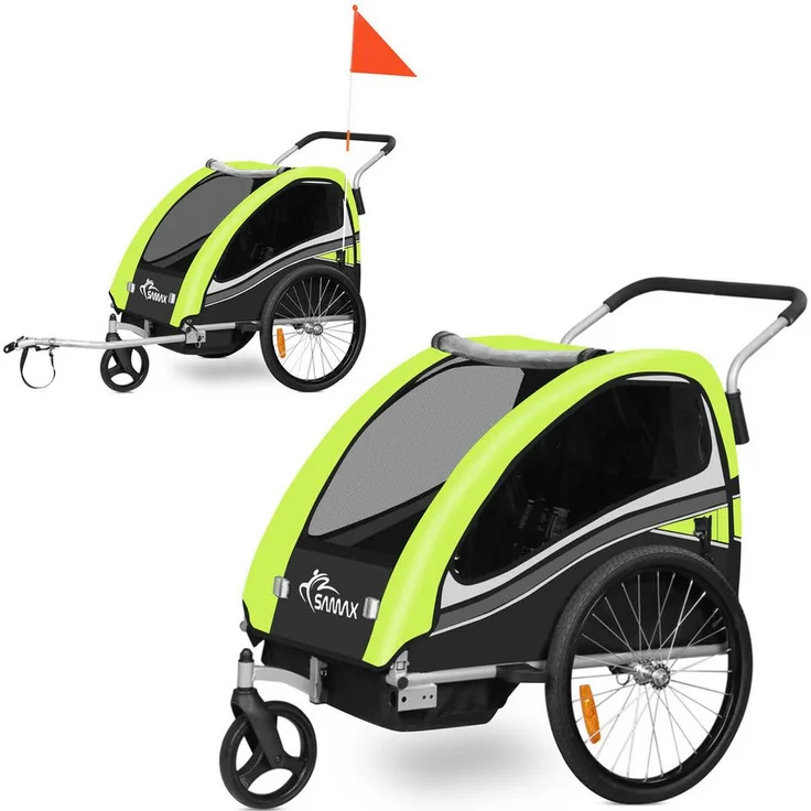 SAMAX Fahrradkinderanhänger 360° drehbarer Fahrradanhänger 2in1 Jogger - in Grün - Black Edition