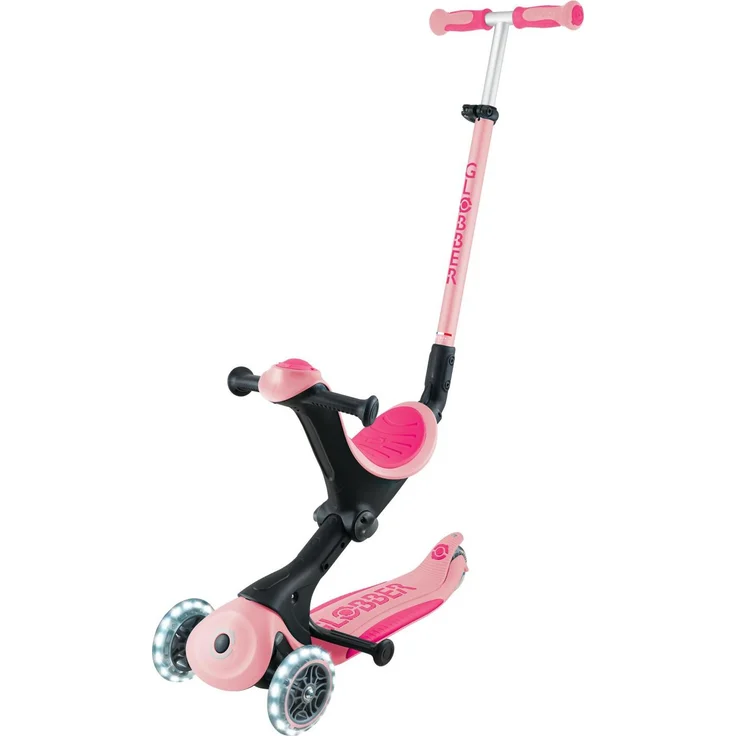 GLOBBER GO-UP DELUXE LIGHTS, 3in1 Dreirad mit höhenverstellbarem Sitz und LED-Leuchtrollen, pastellrosa