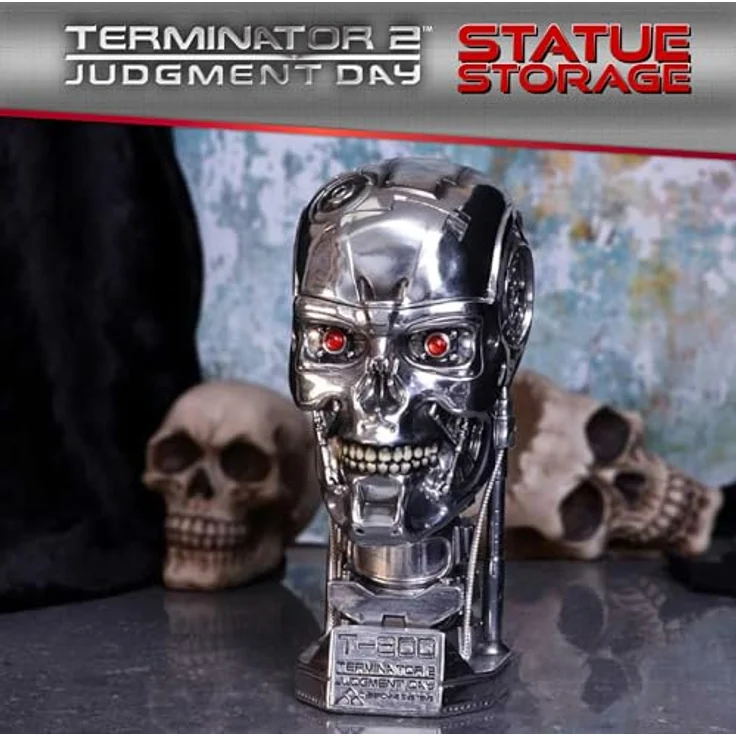 Nemesis Now T-800 Terminator Büste, Sammelfigur aus Harz mit entferntem Schädel und Stauraum, silber – Bild 2