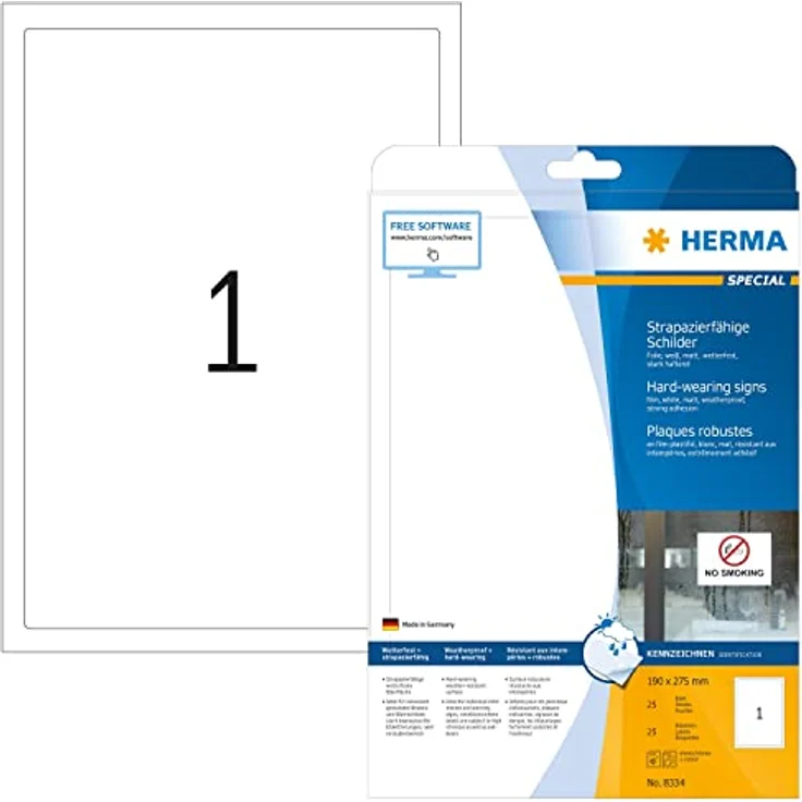 Herma 25 Folienetiketten 8334, weiß, 190 x 275 mm, selbstklebend, abwaschbar, rückseitig blanko – Bild 1