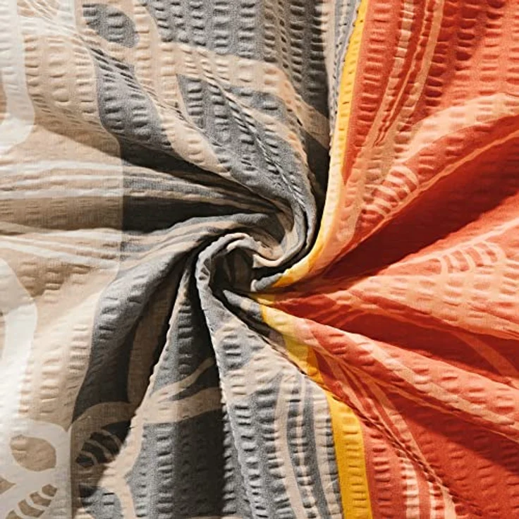 Erwin Müller Bettwäsche, Bettgarnitur Seersucker 100% Baumwolle orange-grau-gelb Größe 135x200 cm (40x80 cm) - bügelfrei, mit praktischem Reißverschluss, temperaturausgleichend (weitere Farben, Größen – Bild 4