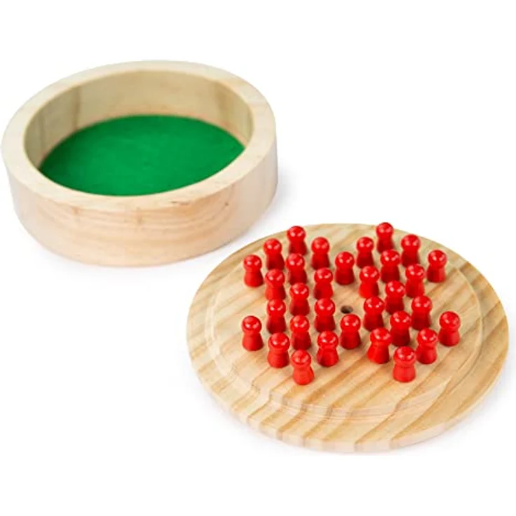Bigjigs Toys Mini-Solitär aus Holz, handgefertigtes Brettspiel mit 32 Spielsteinen, ideal für Reisen, für Kinder ab 3 Jahren, Maße 12 cm x 12 cm x 4 cm – Bild 2
