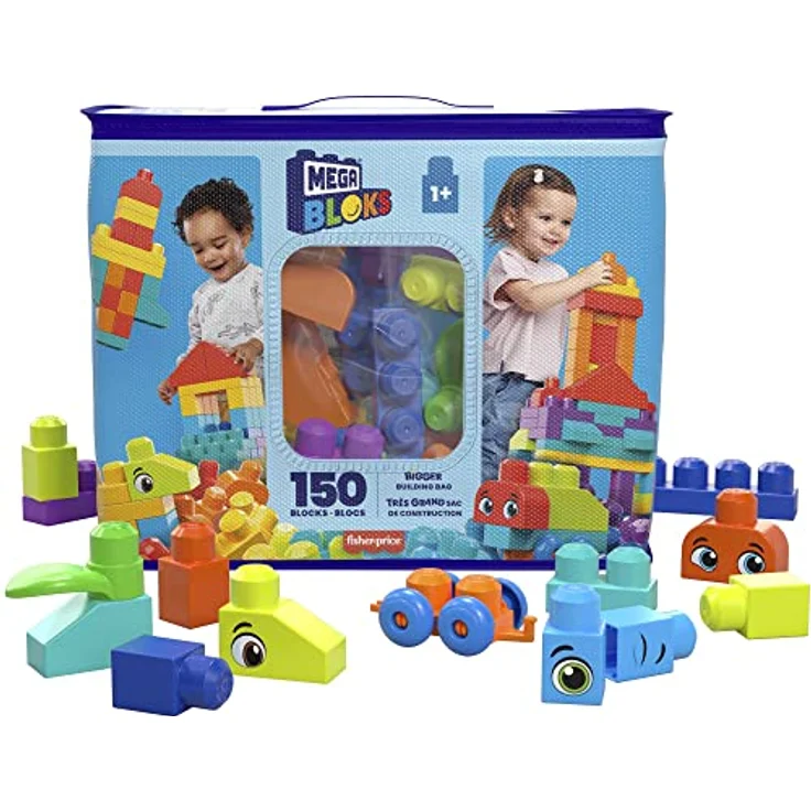 MEGA HHM96 - MEGA BLOKS Bausteinebeutel Deluxe, 150 große und farbenfrohe Bausteine mit einer Aufbewahrungstasche, Konstruktionsspielzeug, Spielzeug-Geschenkset für Kinder ab 1 Jahr – Bild 2