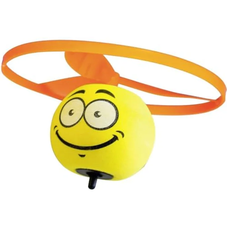 Günther Flugspiele 1638 Propeller Spielzeug Spin Ball, fliegender Kreisel mit Smiley Motiv, Ø 12,5 cm, inkl. Schnellstarter, für Kinder ab 4 Jahren