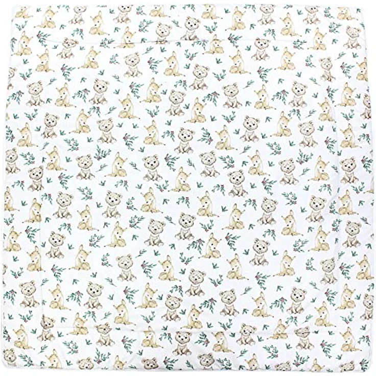 TupTam Krabbeldecke für Baby 120x120 cm - Gepolsterte Baumwollspieldecke OEKO-TEX, weich & hautfreundlich, Farbe: Rehlein/Bären/Beige – Bild 5