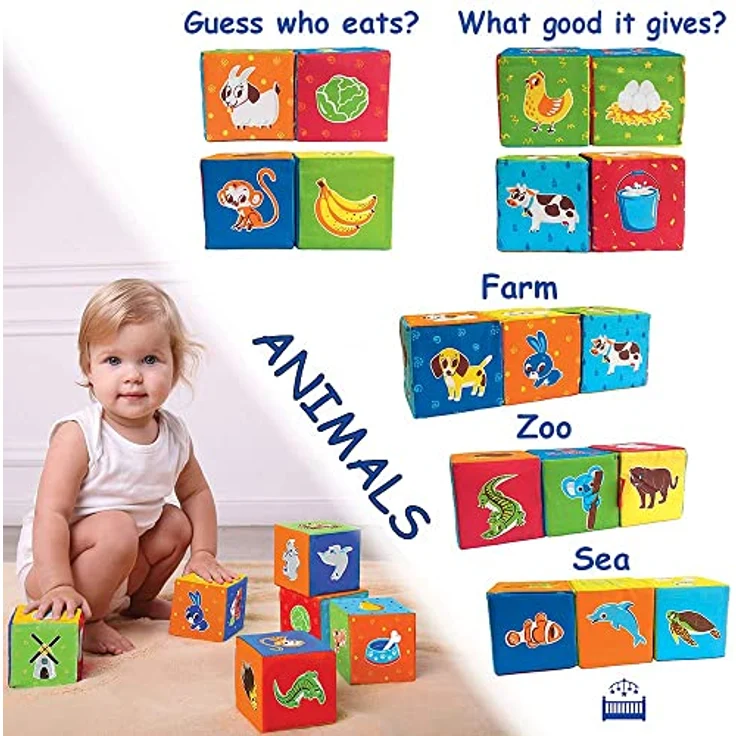 magdum 12 Spielwürfel Baby - Bausteine für Kinder ab 1 Jahr - Montessori Spielzeug ab 1 Jahr - Stapelsteine - Bauklötze - Stapelbecher Baby- Sensorik Stapelwürfel - Motorikwürfel ab 1 Jahr – Bild 2