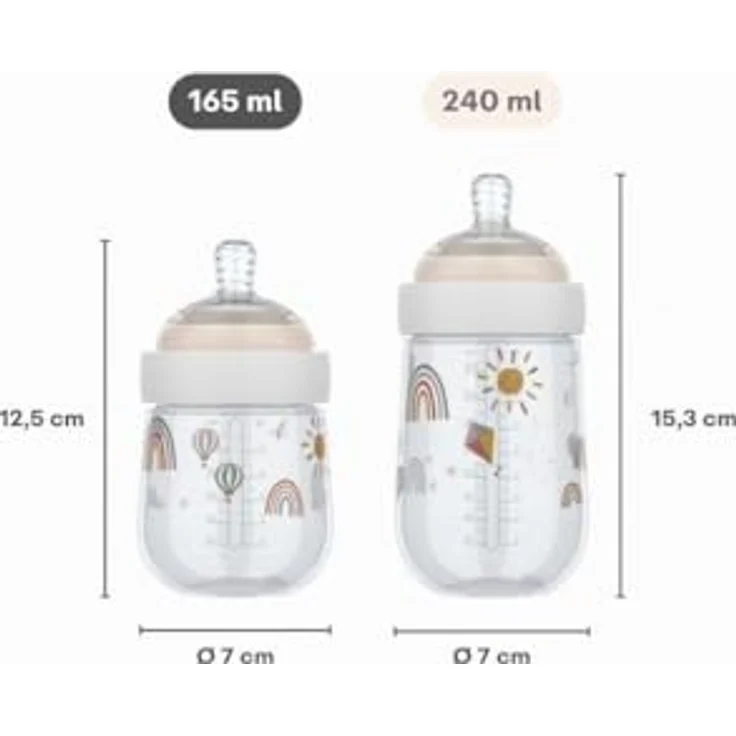 Mepal Babyflasche Mio, 165 ml, Anti-Kolik mit spiralförmigem Design, medizinisches Silikon, transparente Kappe zur Aufbewahrung - Sunshine & Rainbow – Bild 4