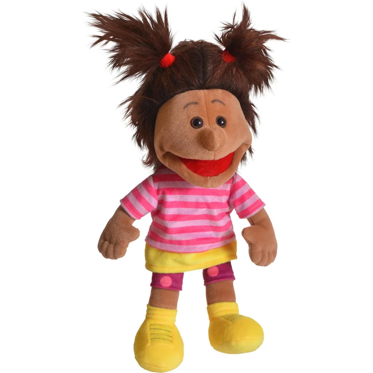 Living Puppets Handpuppe Anita, Klappmaulpuppe für Kinder, 35 cm, rosa gestreifter Pullover und rosa Hose mit hellrosa Punkten