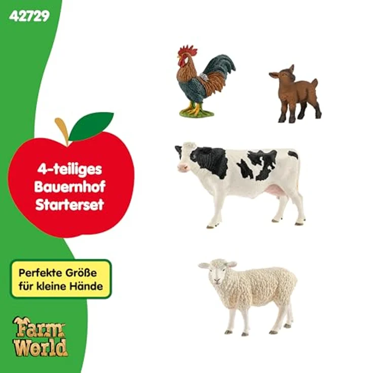 Schleich Farm World Starter-Set Bauernhof, enthaltene Tiere: Holstein Kuh, Hahn, Schaf und Zicklein, naturgetreu gestaltet – Bild 5