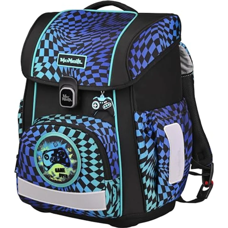 McNeill Schulranzen-Set BRAVO 9tlg. (GAMER), ergonomisch, 21 L Volumen, blauer Gaming-Design mit Zubehör – Bild 3