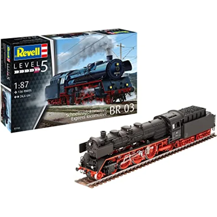 Revell Modellbausatz Schnellzuglokomotive BR03, Level 5 Bausatz, Maßstab 1:87, 136 Teile, für Kinder und Erwachsene ab 13 Jahren, Mittel