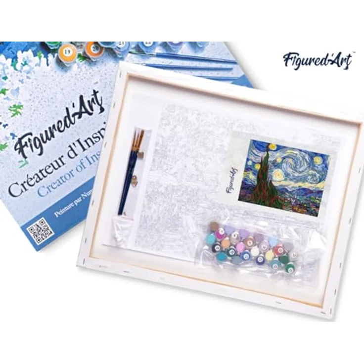 Figured'Art Malen Nach Zahlen Erwachsene Mit Rahmen Van Gogh Sternennacht - Paint by Numbers Basteln DIY Bastelset 40x50cm Leinwand gespannt auf Holzrahmen – Bild 5