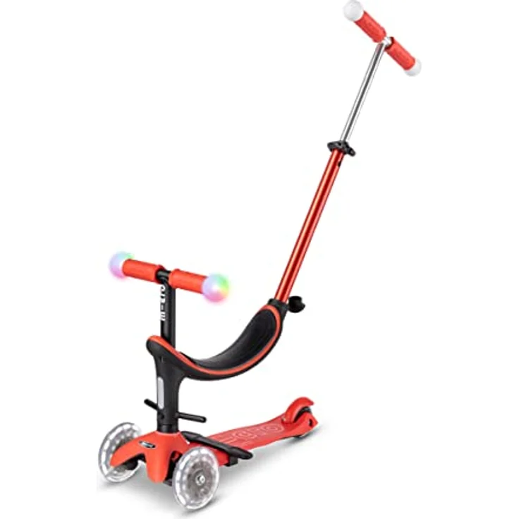 MICRO mini2grow Deluxe LED Magic Kickboard mit Sitz und Schiebestange | LED-Vorderrollen & leuchtende Handgriffe | mitwachsender Lenker höhenverstellbar | ab 12 Monaten | 4 Farben erhältlich (Red) – Bild 2