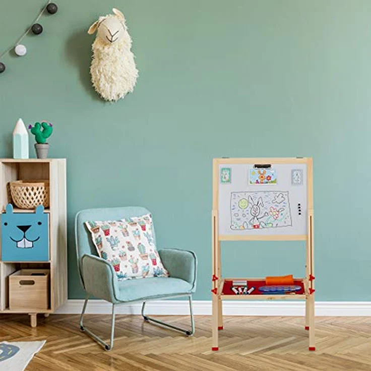 Relaxdays Standtafel Kinder, höhenverstellbar, doppelseitig mit Whiteboard und Grüntafel, rot – Bild 5