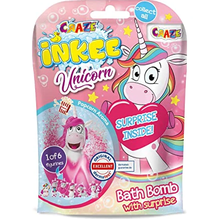 Craze INKEE Unicorn | Badebombe Kinder mit Überraschung, Badekugel 100g mit Einhornfiguren, Pop-Corn Duft - Preisvergleich – Bild 2