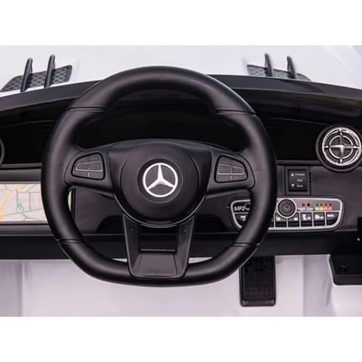 schnaeppchenmeile-online Kinder Elektroauto Mercedes Benz SL63 AMG weiss Zwei Motoren, LED, Fernbedienung, USB eingang, MP3, 12V 7Ah Akku, 3 Geschwindigkeiten – Bild 8
