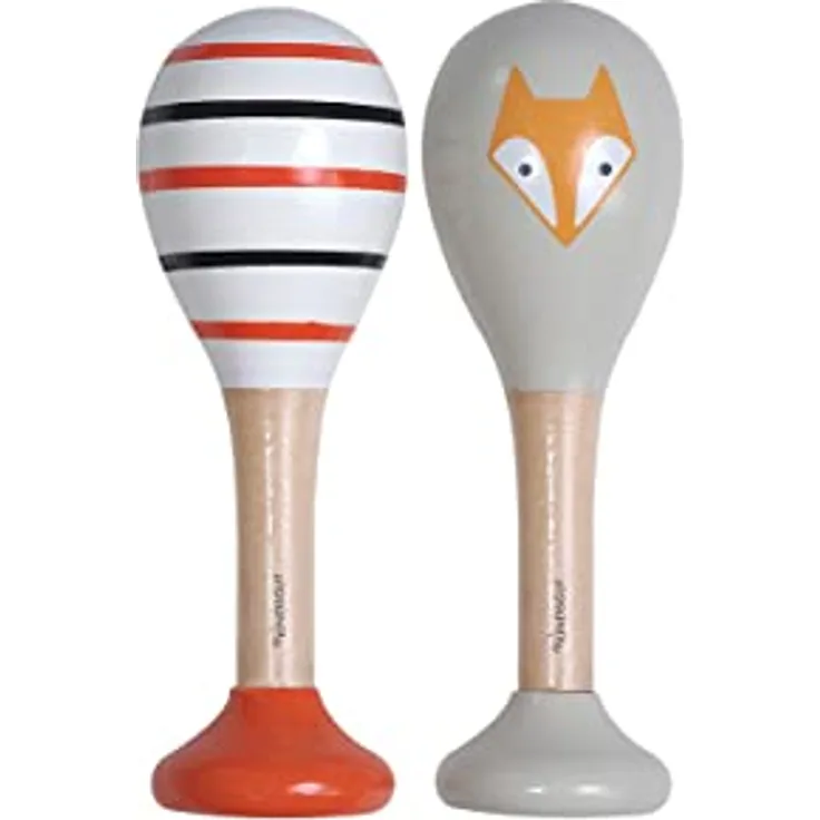 Kindsgut Rasseln aus Holz, 2er Set Musik Instrument für Babys und Klein-Kinder, ideal für unterwegs, dezente Farben und hochwertige Qualität, Fuchs und Streifen