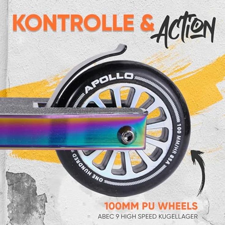 Apollo Stuntscooter Gravity, Kinder Roller für Tricks & Stunts, auch für Beginner, Aluminium, Rainbow – Bild 3
