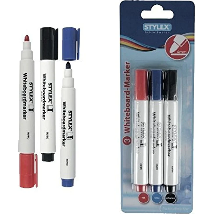 Stylex Schreibwaren Whiteboardmarker Set, 3er Pack in blau, rot und schwarz – Bild 2