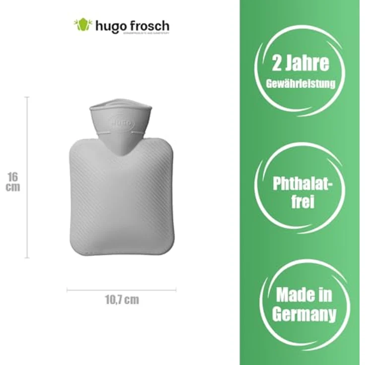 Hugo Frosch Mini-Wärmflasche 0,2 l, samtig weicher Veloursbezug in grau, Made in Germany – Bild 3