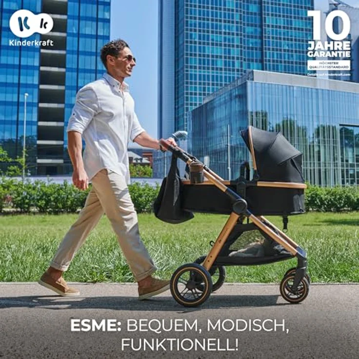 Kinderkraft 3in1 Kombi-Kinderwagen-Set ESME, wendbarer Sitz & Wanne in einem, bis 22 kg, inkl. Babyschale MINK PRO i-Size, Getränkehalter, Wickeltasche, Moonlight Grey, mit Gratis Mobilitätsgarantie – Bild 2