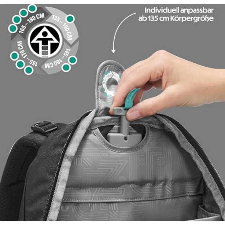 Coocazoo Mate Schulrucksack „Black Coal”, ergonomischer und anpassbarer Tornister, höhenverstellbar mit Brustgurt & Hüftgurt, 30 Liter, ab der 3. Klasse – Bild 5